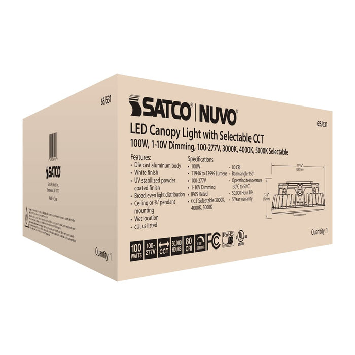 Canopy Nuvo 65-631 LED Canopy Fixture - 100 Watt - CCT Selectable - White Finish - 100-277 Volt Nuvo