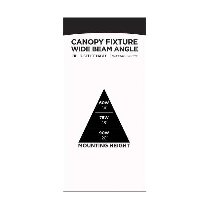 Canopy Nuvo 65-635 Square LED - Wide Beam Angle Canopy Light - 3K/4K/5K CCT Selectable - 60W/75W/90W Wattage Selectable - White Finish Nuvo