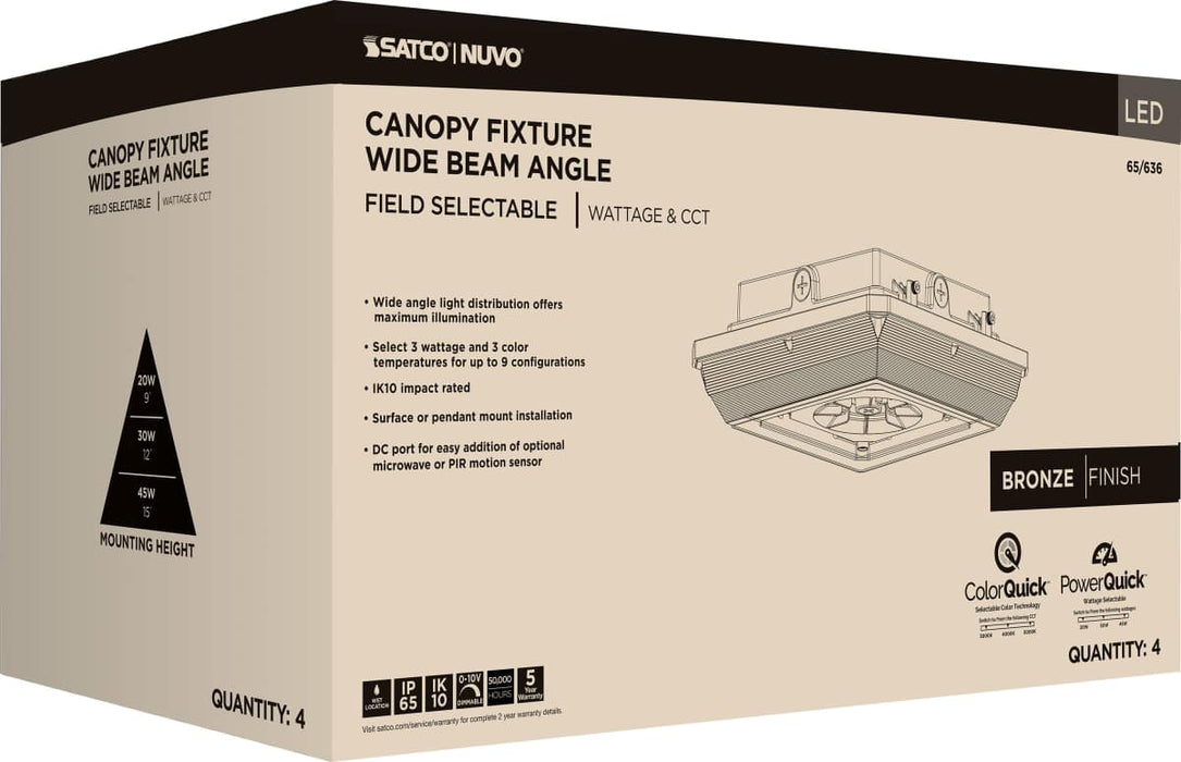 Canopy Nuvo 65-635 Square LED - Wide Beam Angle Canopy Light - 3K/4K/5K CCT Selectable - 60W/75W/90W Wattage Selectable - White Finish Nuvo