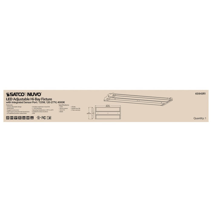 Linear Hi-Bay Nuvo 65-643R1 LED Adjustable High bay - 135 Watt - 4000K - Integrated Sensor Port - 120-277 Volt - White Finish Nuvo
