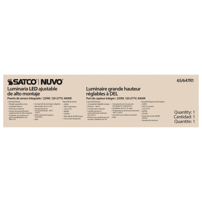 Linear Hi-Bay Nuvo 65-647R1 LED Adjustable High bay - 220 Watt - 4000K - Integrated Sensor Port - 120-277 Volt - White Finish Nuvo