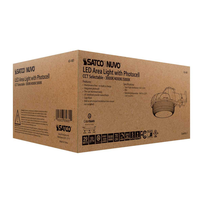 Area Light Nuvo 65-681 29 Watt LED Area Light with Photocell - CCT Selectable and Dimmable - Gray Finish - 120-277 Volts - Ultra Bright Lumens Nuvo