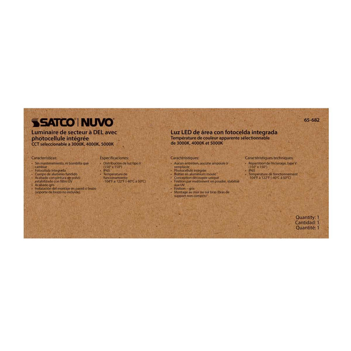 Area Light Nuvo 65-682 40 Watt LED Area Light with Photocell - CCT Selectable and Dimmable - Gray Finish - 120-277 Volts - Ultra Bright Lumens Nuvo