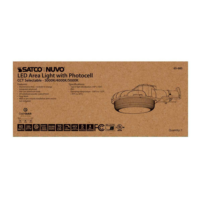 Area Light Nuvo 65-683 60 Watt LED Area Light with Photocell - CCT Selectable and Dimmable - Gray Finish - 120-277 Volts - Ultra Bright Lumens Nuvo