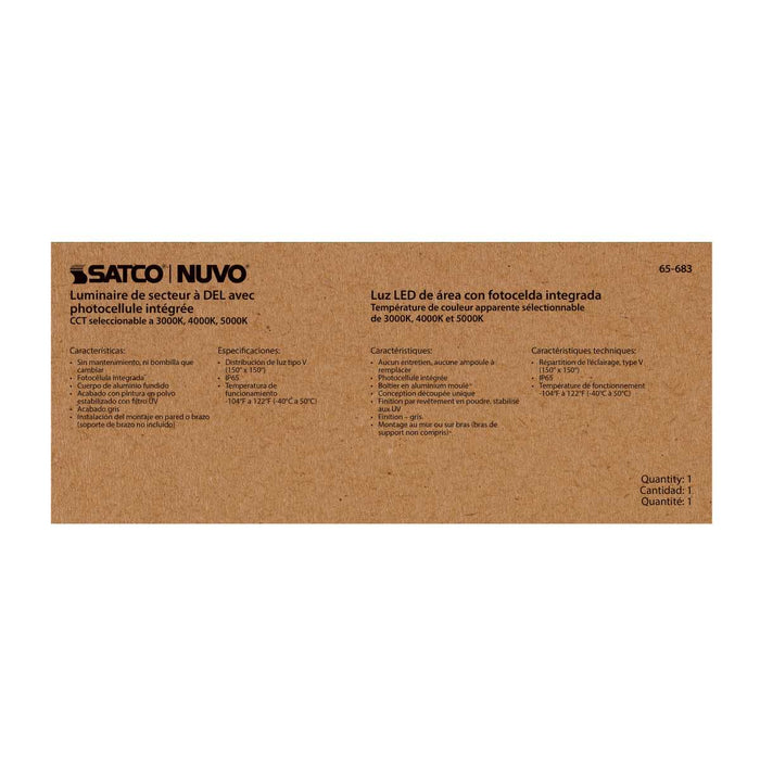 Area Light Nuvo 65-683 60 Watt LED Area Light with Photocell - CCT Selectable and Dimmable - Gray Finish - 120-277 Volts - Ultra Bright Lumens Nuvo