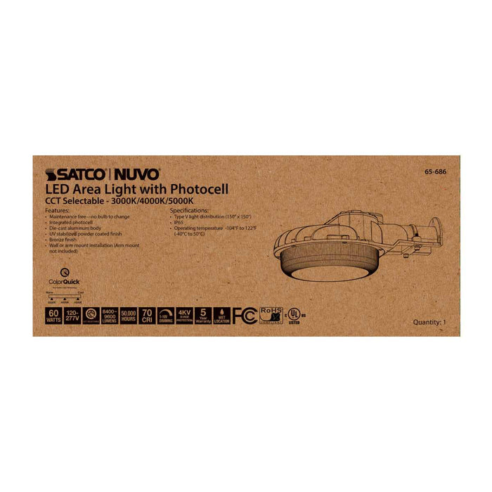 Area Light Nuvo 65-686 60 Watt LED Area Light with Photocell - CCT Selectable and Dimmable - Bronze Finish - 120-277 Volts - Ultra Bright Lumens Nuvo