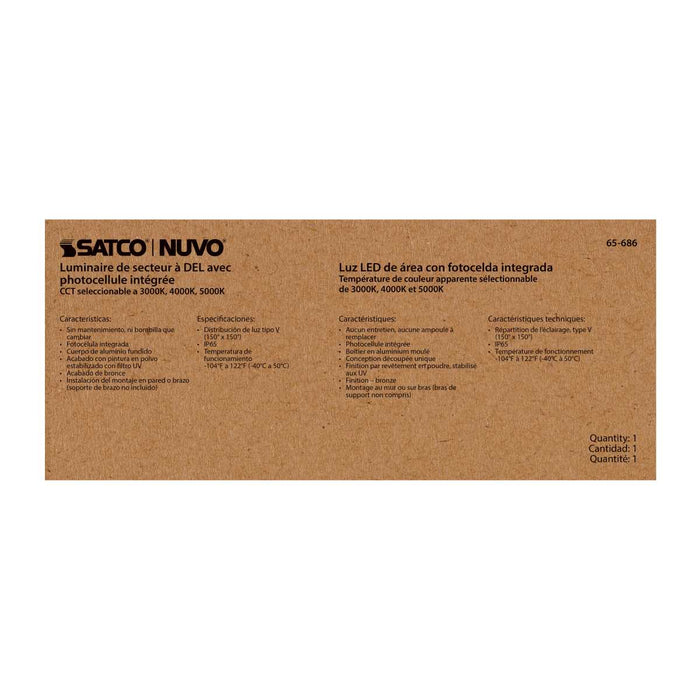 Area Light Nuvo 65-686 60 Watt LED Area Light with Photocell - CCT Selectable and Dimmable - Bronze Finish - 120-277 Volts - Ultra Bright Lumens Nuvo