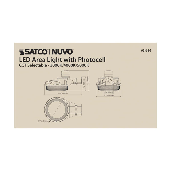 Area Light Nuvo 65-686 60 Watt LED Area Light with Photocell - CCT Selectable and Dimmable - Bronze Finish - 120-277 Volts - Ultra Bright Lumens Nuvo
