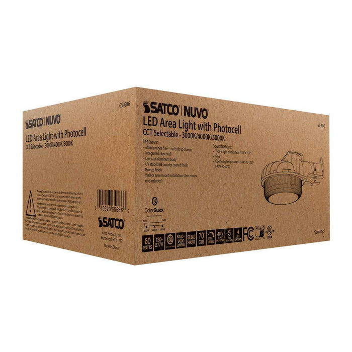 Area Light Nuvo 65-686 60 Watt LED Area Light with Photocell - CCT Selectable and Dimmable - Bronze Finish - 120-277 Volts - Ultra Bright Lumens Nuvo