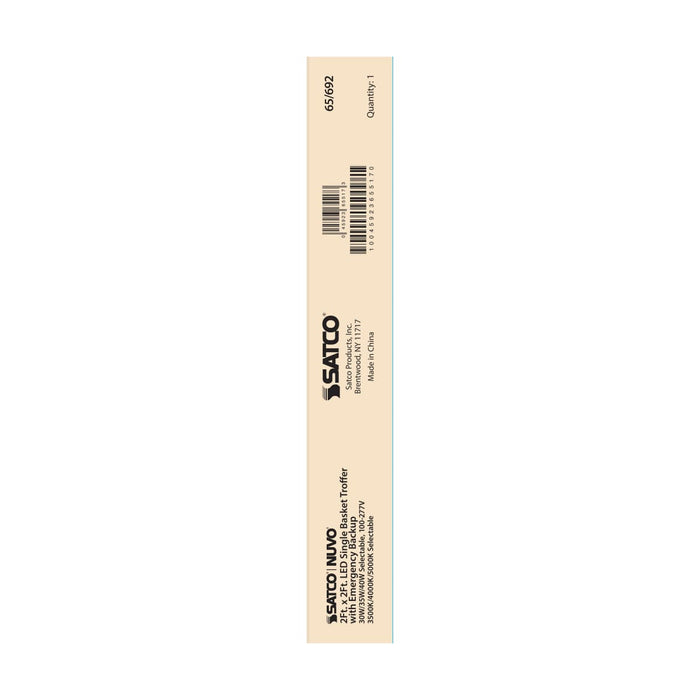 Single Basket Troffer Nuvo 65-692 2X2 Emergency Backup - Single Basket LED Troffer Fixture - Wattage Selectable - CCT Selectable - Lumens Selectable - White Finish Nuvo