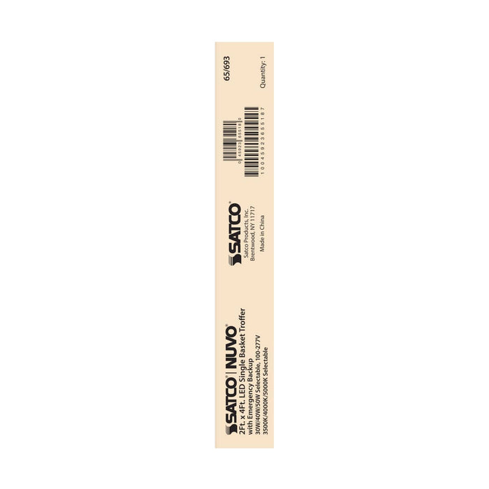 Single Basket Troffer Nuvo 65-693 2X4 Emergency Backup - Single Basket LED Troffer Fixture - Wattage Selectable - CCT Selectable - Lumens Selectable - White Finish Nuvo