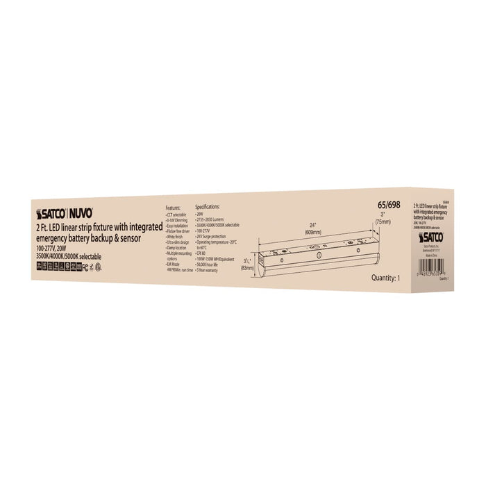 Strip Light Nuvo 65-698 LED 2 ft. - Linear Strip Light - 20W - White Finish - CCT Selectable - 100-277V - Integrated EM & Sensor Nuvo