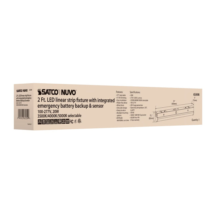 Strip Light Nuvo 65-698 LED 2 ft. - Linear Strip Light - 20W - White Finish - CCT Selectable - 100-277V - Integrated EM & Sensor Nuvo
