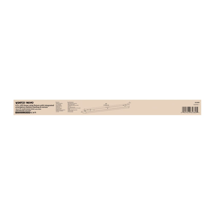 Strip Light Nuvo 65-699 LED 4 ft - Linear Strip Light - 30W/40W/50W - White Finish - CCT Selectable - 100-277V - Integrated EM & Sensor Nuvo