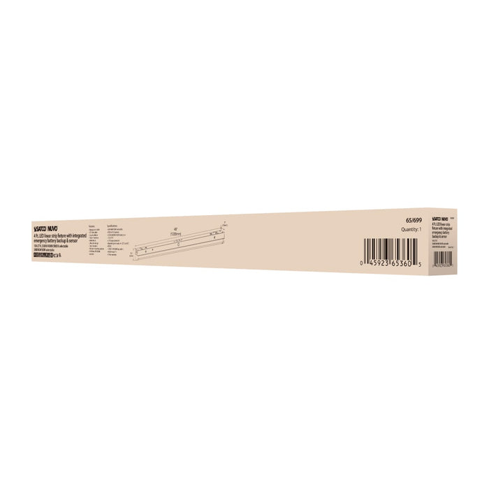 Strip Light Nuvo 65-699 LED 4 ft - Linear Strip Light - 30W/40W/50W - White Finish - CCT Selectable - 100-277V - Integrated EM & Sensor Nuvo