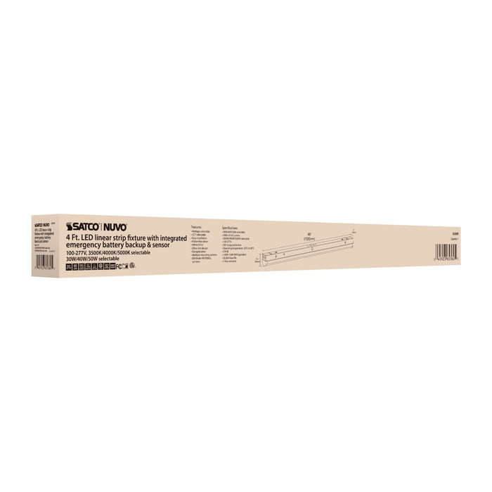 Strip Light Nuvo 65-699 LED 4 ft - Linear Strip Light - 30W/40W/50W - White Finish - CCT Selectable - 100-277V - Integrated EM & Sensor Nuvo
