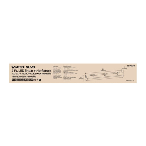 Strip Light Nuvo 65-700R1 2 Foot LED Linear Strip Light - Field Selectable - White Finish Nuvo