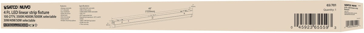 Strip Light Nuvo 65-701 4 ft. LED - Linear Strip Light - Wattage and CCT Selectable - White Finish Nuvo
