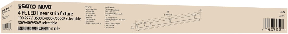 Strip Light Nuvo 65-701 4 ft. LED - Linear Strip Light - Wattage and CCT Selectable - White Finish Nuvo