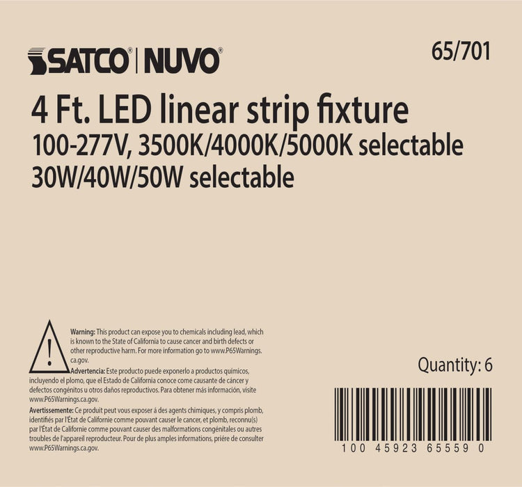 Strip Light Nuvo 65-701 4 ft. LED - Linear Strip Light - Wattage and CCT Selectable - White Finish Nuvo