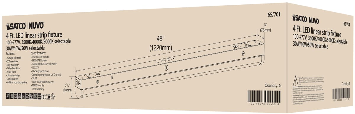 Strip Light Nuvo 65-701 4 ft. LED - Linear Strip Light - Wattage and CCT Selectable - White Finish Nuvo