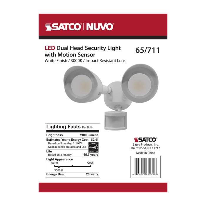 Security Lighting Nuvo 65-711 LED Security Light - Dual Head - Motion Sensor Included - White Finish - 3000K Nuvo