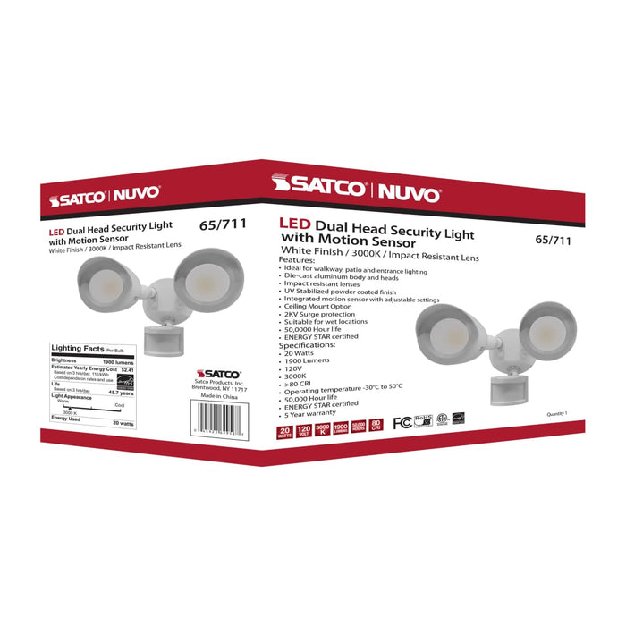 Security Lighting Nuvo 65-711 LED Security Light - Dual Head - Motion Sensor Included - White Finish - 3000K Nuvo