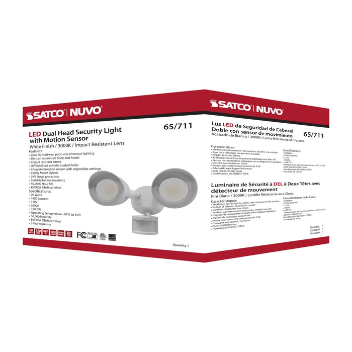 Security Lighting Nuvo 65-711 LED Security Light - Dual Head - Motion Sensor Included - White Finish - 3000K Nuvo