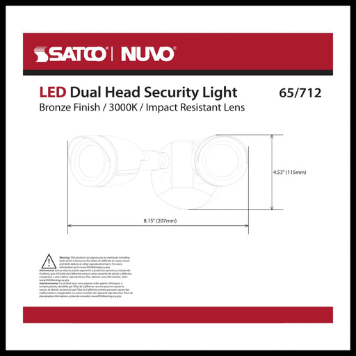 Security Lighting Nuvo 65-712 LED Security Light - Dual Head - Bronze Finish - 3000K Nuvo
