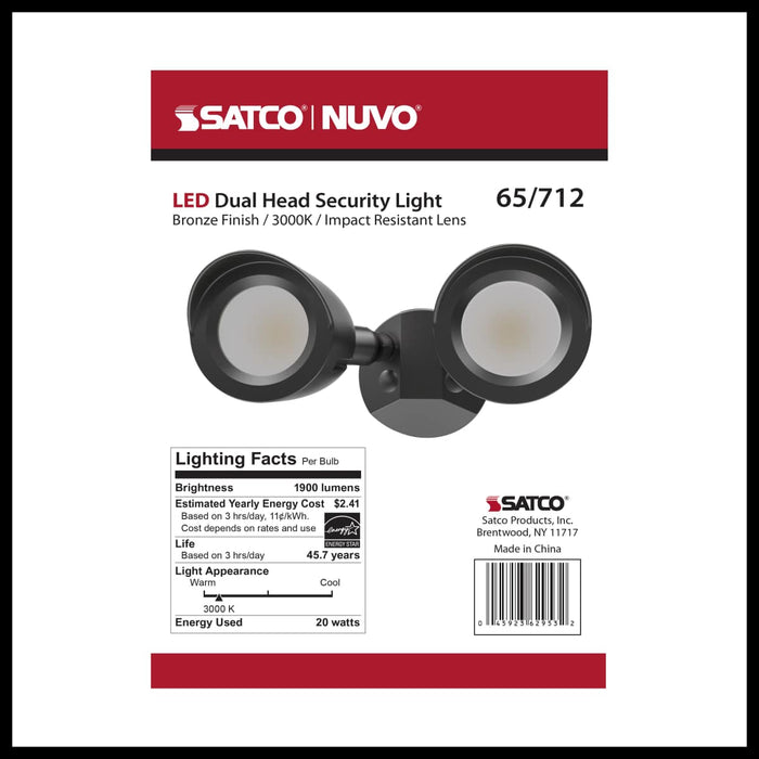 Security Lighting Nuvo 65-712 LED Security Light - Dual Head - Bronze Finish - 3000K Nuvo