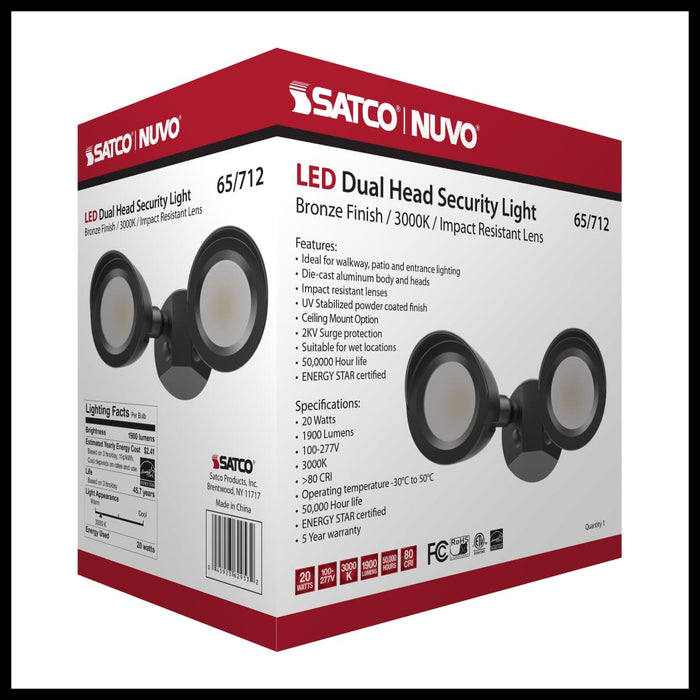 Security Lighting Nuvo 65-712 LED Security Light - Dual Head - Bronze Finish - 3000K Nuvo