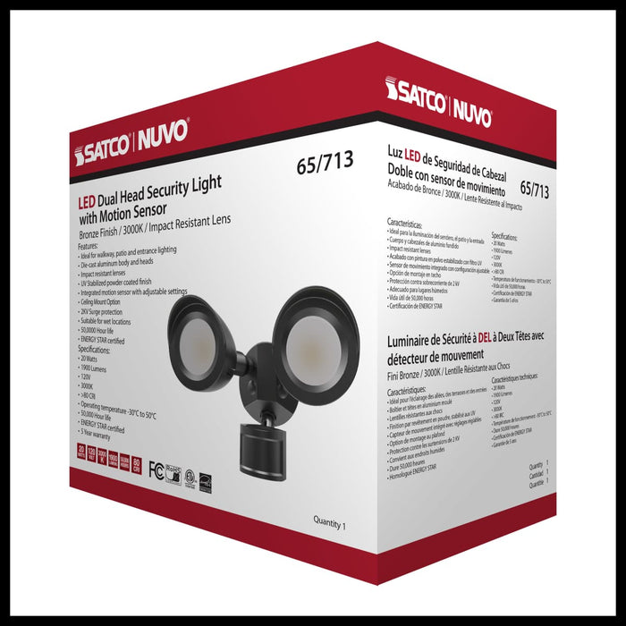 Security Lighting Nuvo 65-713 LED Security Light - Dual Head - Motion Sensor Included - Bronze Finish - 3000K Nuvo