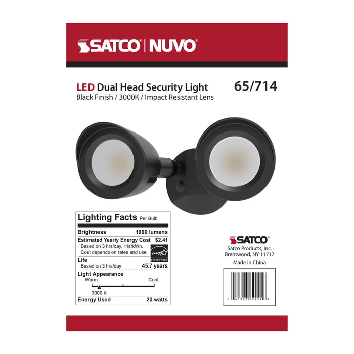 Security Lighting Nuvo 65-714 LED Security Light - Dual Head - Black Finish - 3000K Nuvo