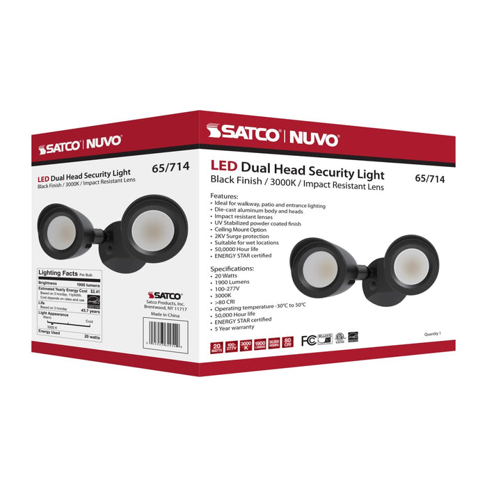 Security Lighting Nuvo 65-714 LED Security Light - Dual Head - Black Finish - 3000K Nuvo