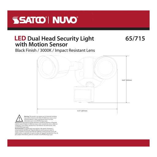 Security Lighting Nuvo 65-715 LED Security Light - Dual Head - Motion Sensor Included - Black Finish - 3000K Nuvo