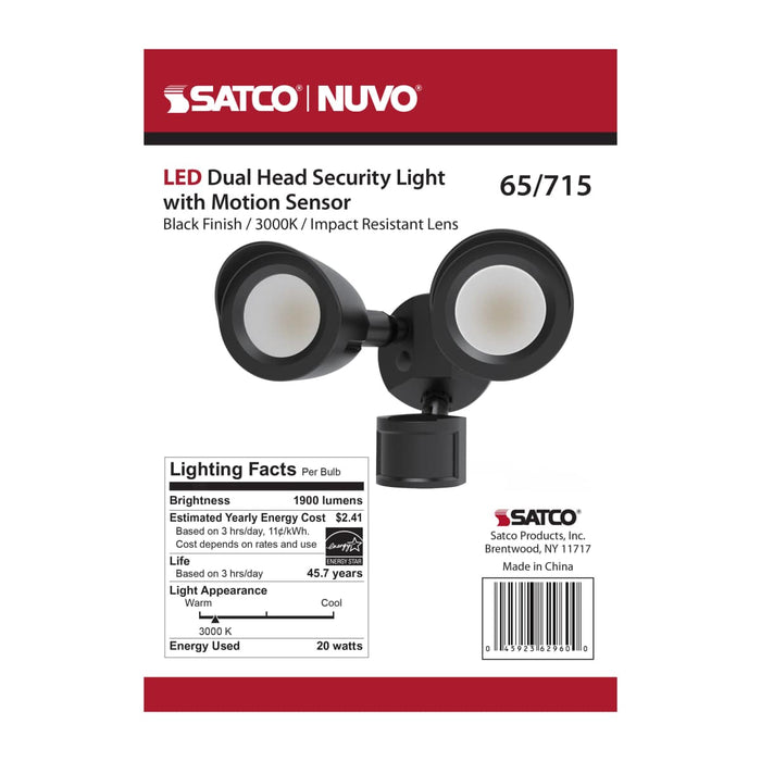 Security Lighting Nuvo 65-715 LED Security Light - Dual Head - Motion Sensor Included - Black Finish - 3000K Nuvo