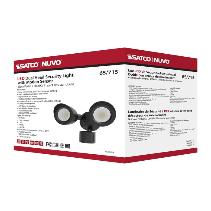 Security Lighting Nuvo 65-715 LED Security Light - Dual Head - Motion Sensor Included - Black Finish - 3000K Nuvo