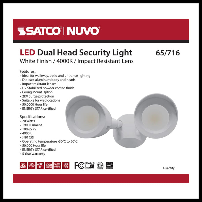 Security Lighting Nuvo 65-716 LED Security Light - Dual Head - White Finish - 4000K Nuvo