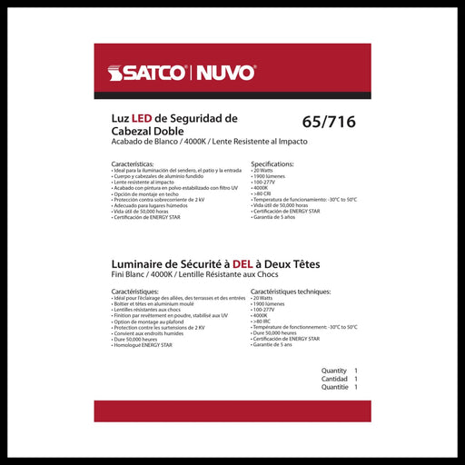 Security Lighting Nuvo 65-716 LED Security Light - Dual Head - White Finish - 4000K Nuvo