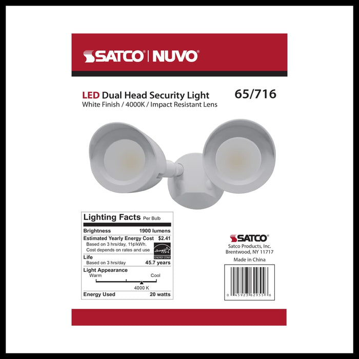 Security Lighting Nuvo 65-716 LED Security Light - Dual Head - White Finish - 4000K Nuvo