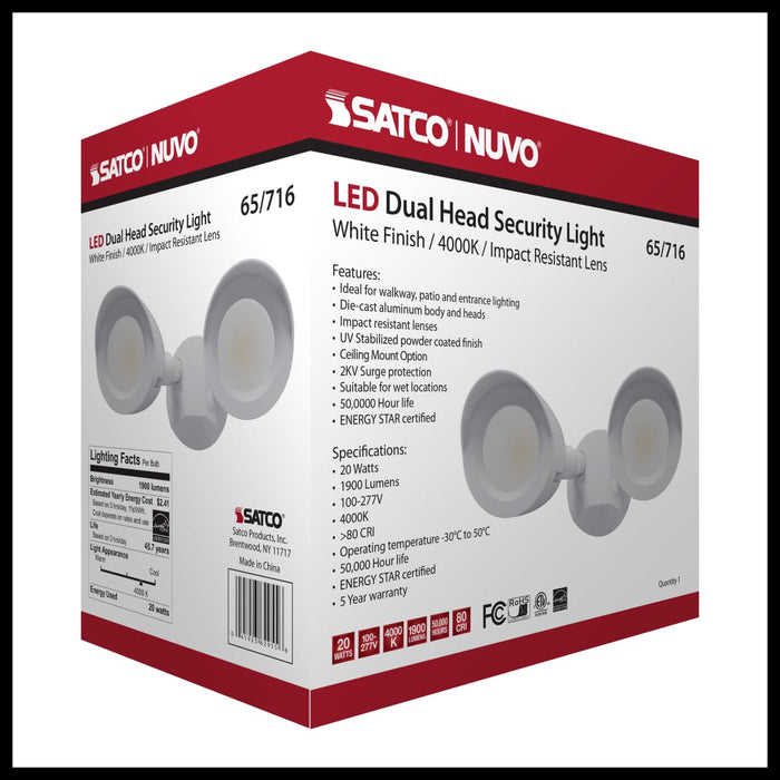 Security Lighting Nuvo 65-716 LED Security Light - Dual Head - White Finish - 4000K Nuvo