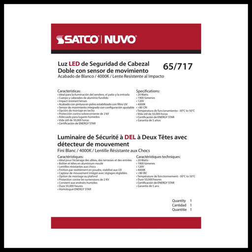 Security Lighting Nuvo 65-717 LED Security Light - Dual Head - Motion Sensor Included - White Finish - 4000K Nuvo