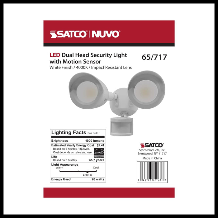 Security Lighting Nuvo 65-717 LED Security Light - Dual Head - Motion Sensor Included - White Finish - 4000K Nuvo