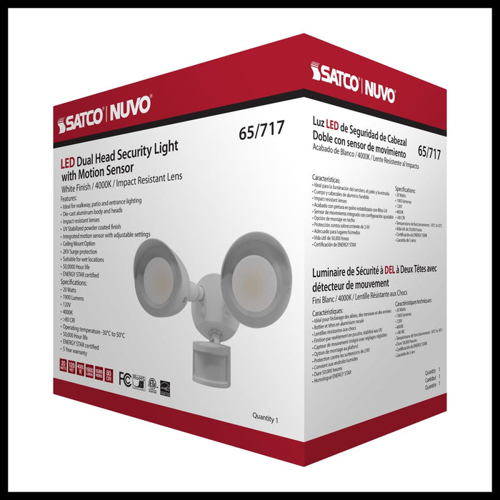 Security Lighting Nuvo 65-717 LED Security Light - Dual Head - Motion Sensor Included - White Finish - 4000K Nuvo