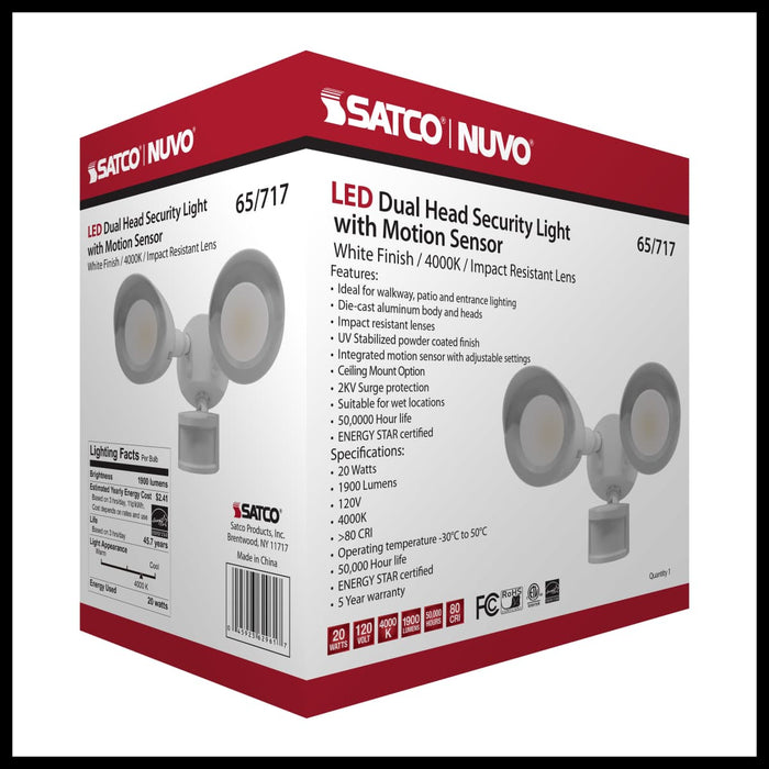 Security Lighting Nuvo 65-717 LED Security Light - Dual Head - Motion Sensor Included - White Finish - 4000K Nuvo