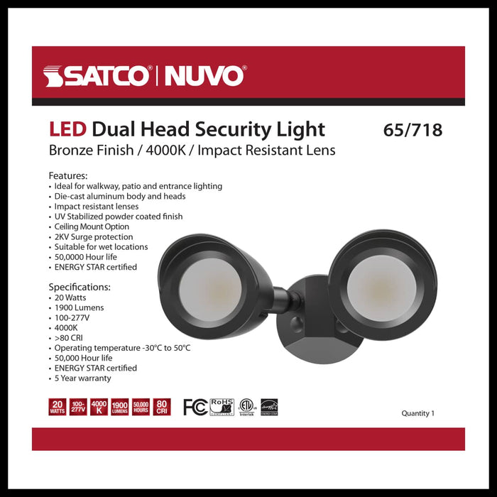 Security Lighting Nuvo 65-718 LED Security Light - Dual Head - Bronze Finish - 4000K Nuvo