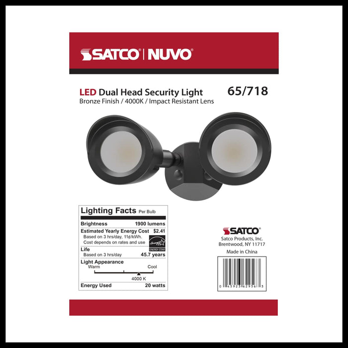 Security Lighting Nuvo 65-718 LED Security Light - Dual Head - Bronze Finish - 4000K Nuvo