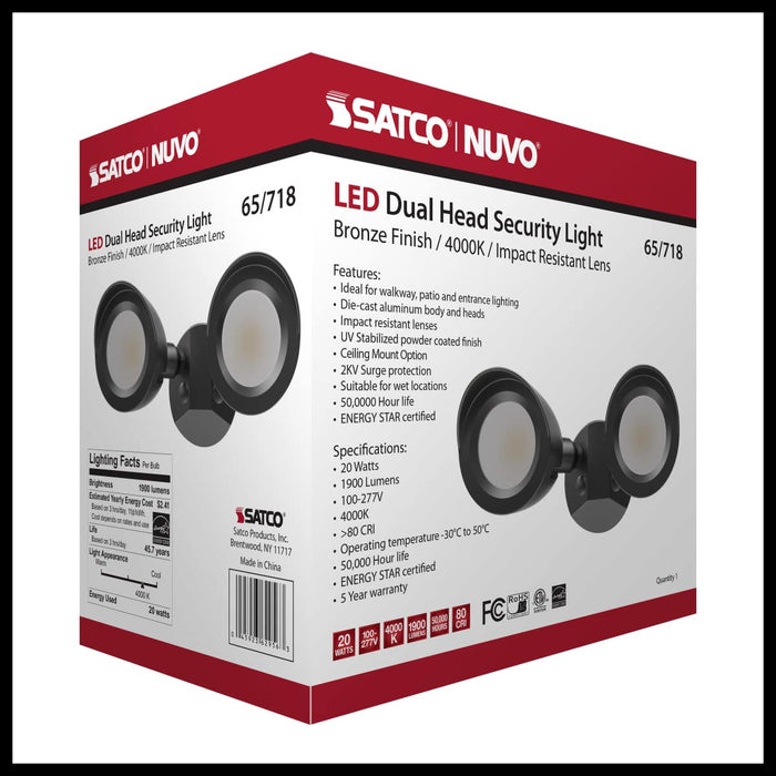 Security Lighting Nuvo 65-718 LED Security Light - Dual Head - Bronze Finish - 4000K Nuvo