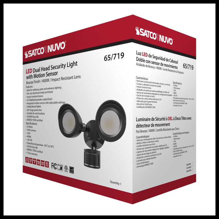 Security Lighting Nuvo 65-719 LED Security Light - Dual Head - Motion Sensor Included - Bronze Finish - 4000K Nuvo