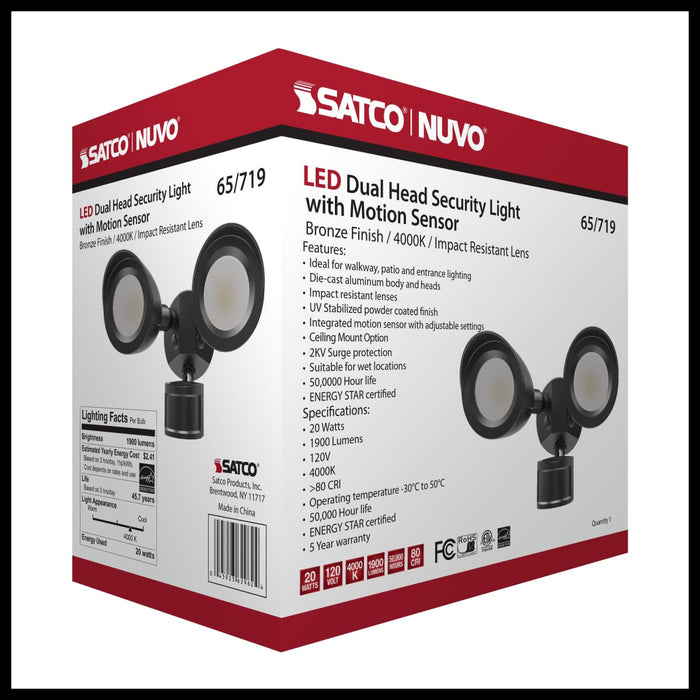 Security Lighting Nuvo 65-719 LED Security Light - Dual Head - Motion Sensor Included - Bronze Finish - 4000K Nuvo